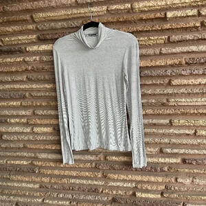 Zara Trafaluc Navy Blue and White Striped Jersey Knit Turtleneck Size Medium